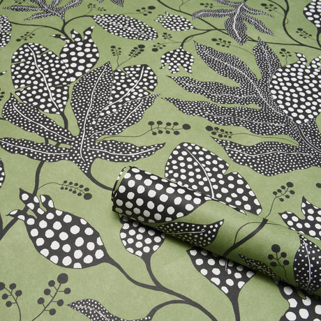 Schumacher Polka Dot Jungle Black & Green Wallpaper