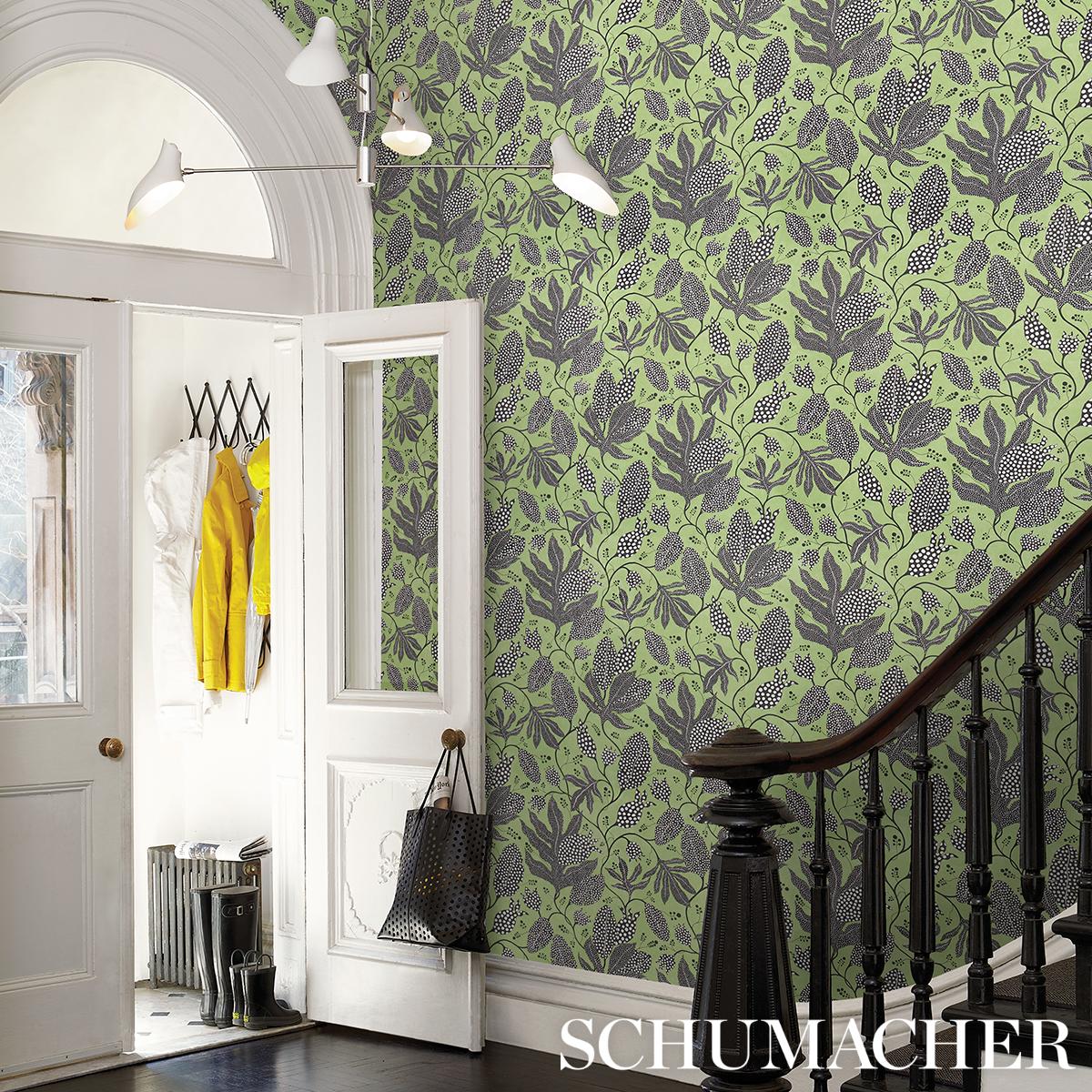 Schumacher Polka Dot Jungle Black & Green Wallpaper