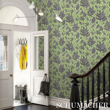Schumacher Polka Dot Jungle Black & Green Wallpaper