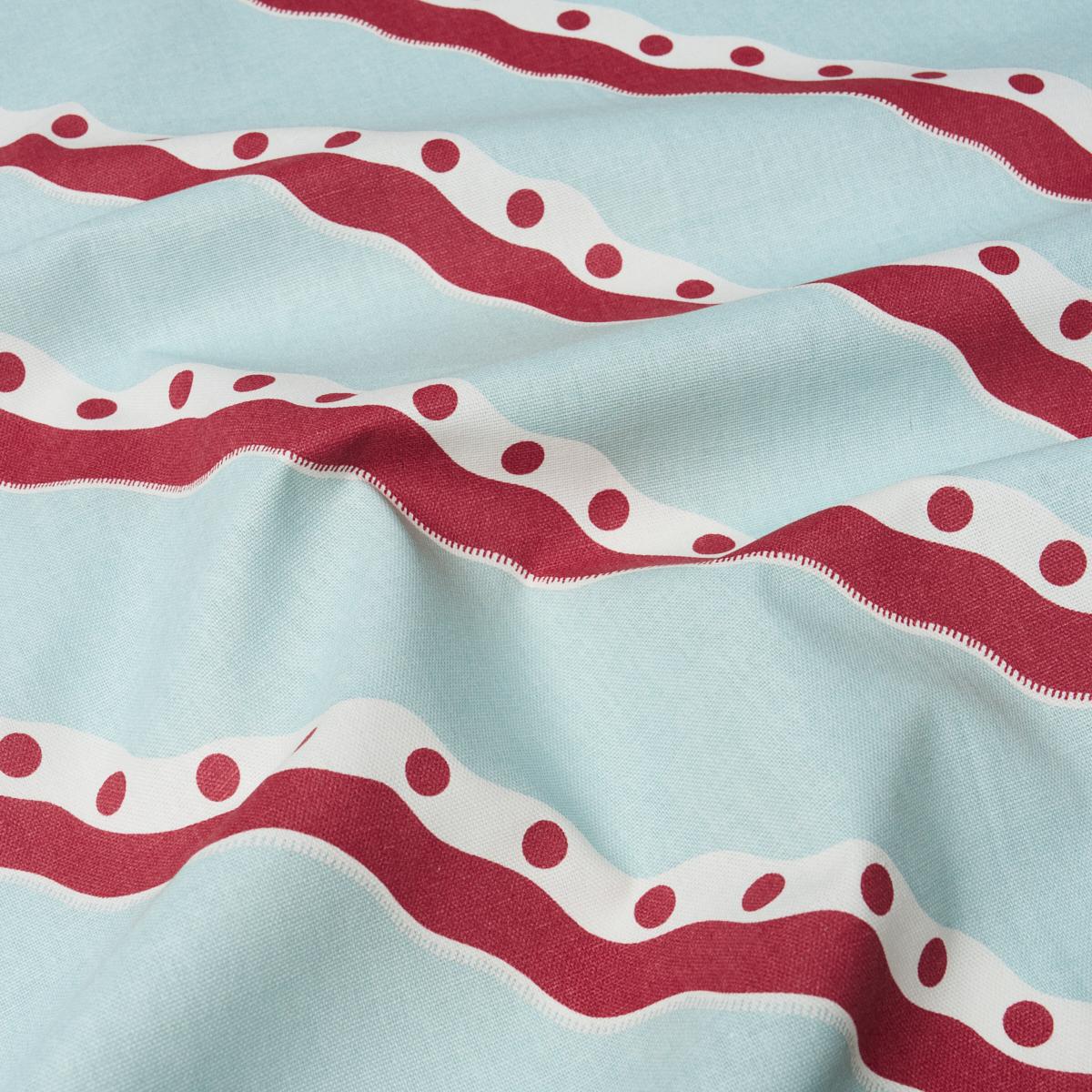 Schumacher Rousseau Stripe Rouge & Sky Fabric