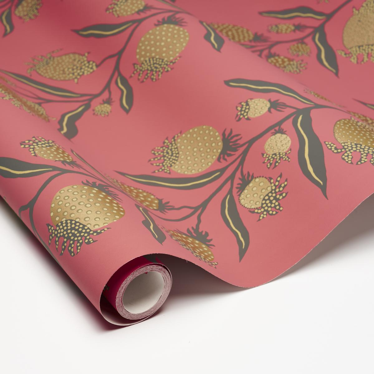 Schumacher Thistle Vine Red & Gold Wallpaper