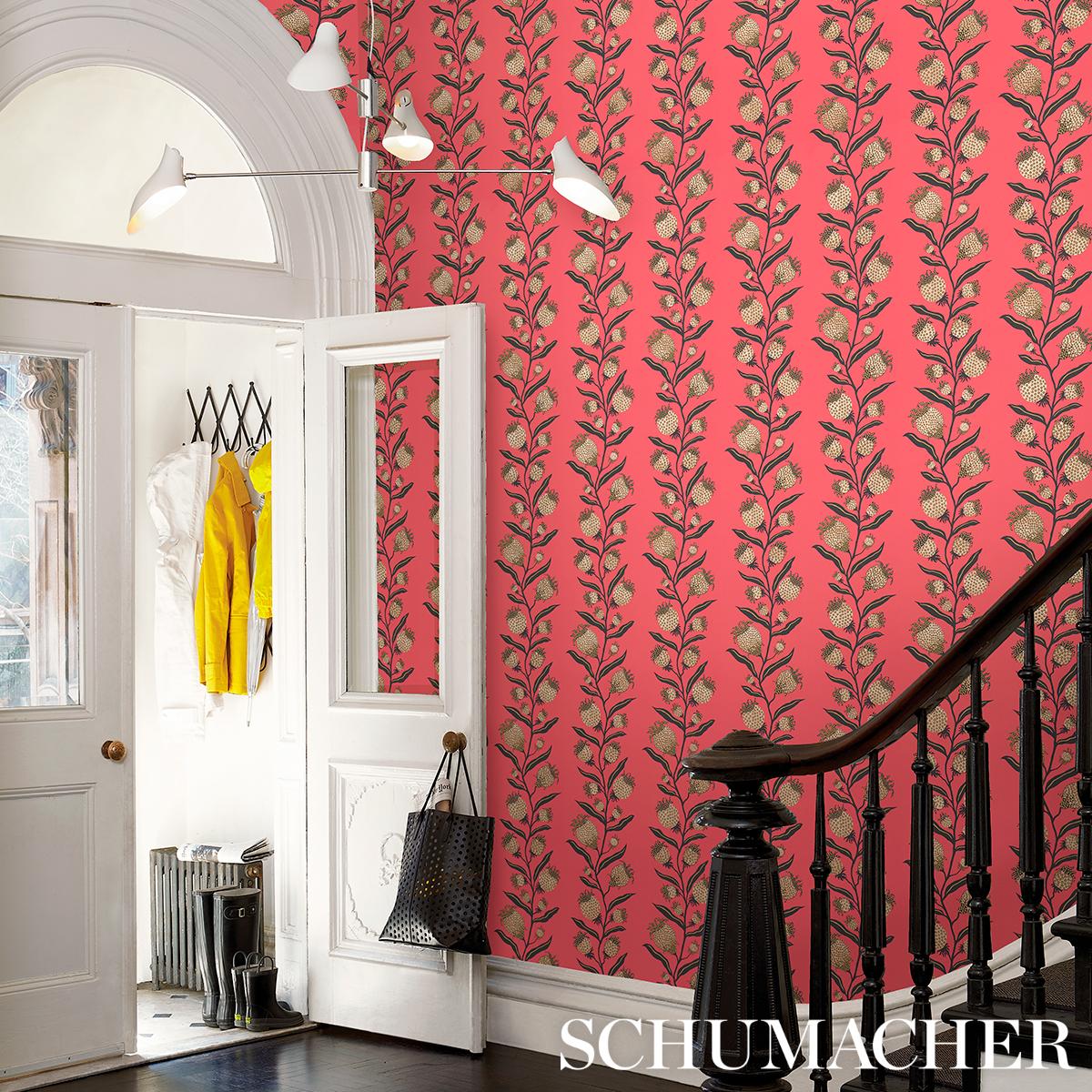 Schumacher Thistle Vine Red & Gold Wallpaper
