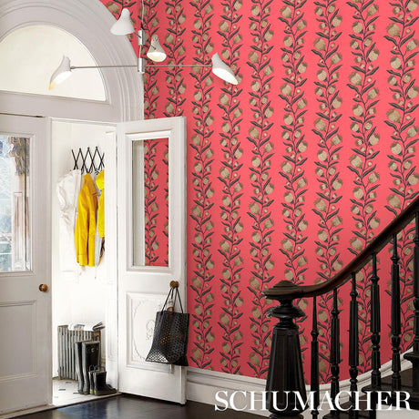 Schumacher Thistle Vine Red & Gold Wallpaper
