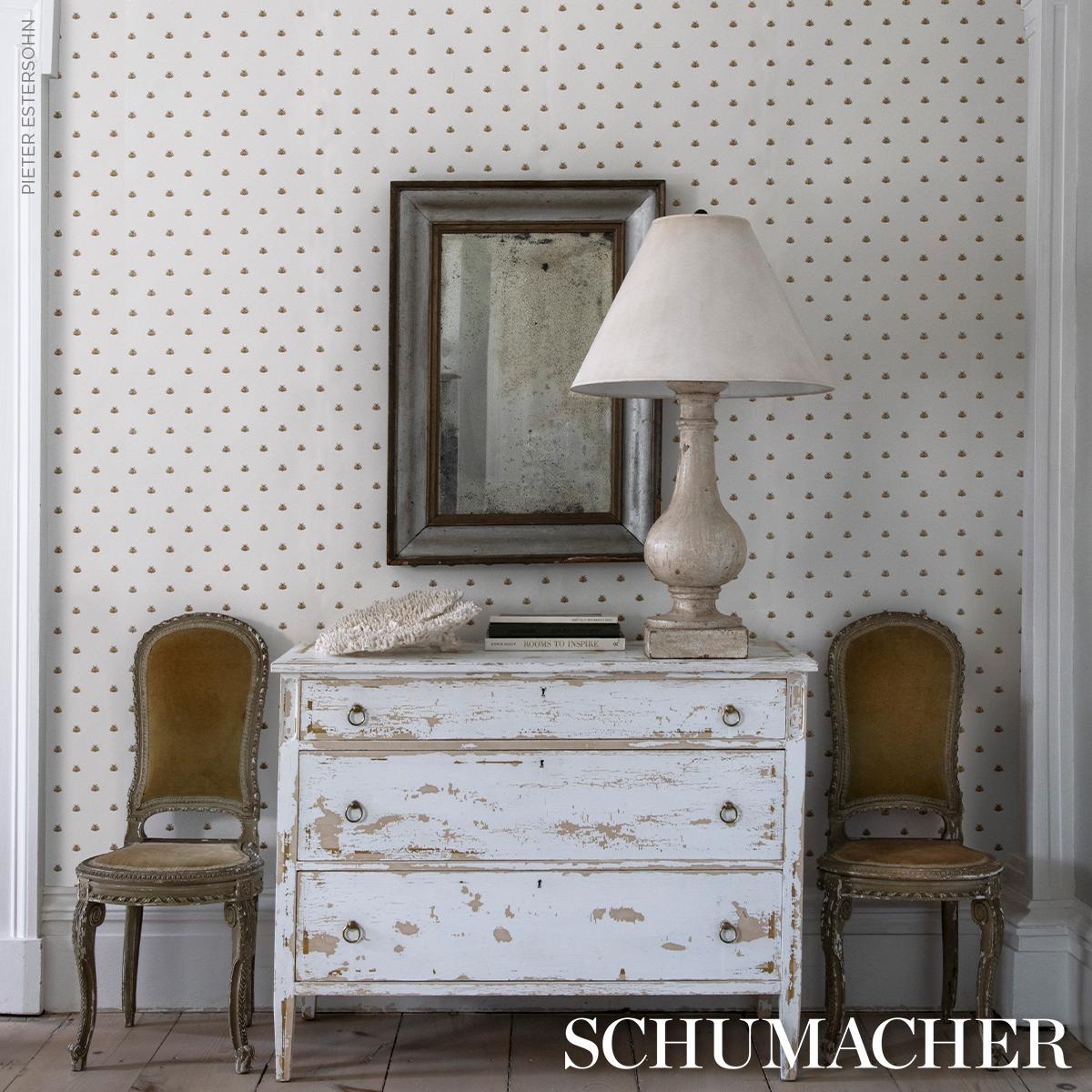 Schumacher Hubert'S Bees White & Gold Wallpaper
