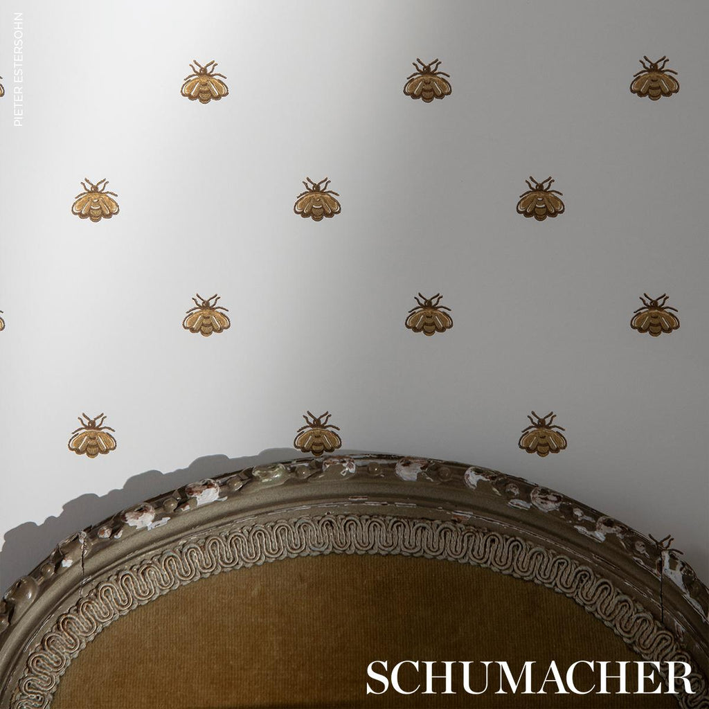 Schumacher Hubert'S Bees White & Gold Wallpaper