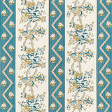 Schumacher Sylvain Floral Stripe Teal Wallpaper