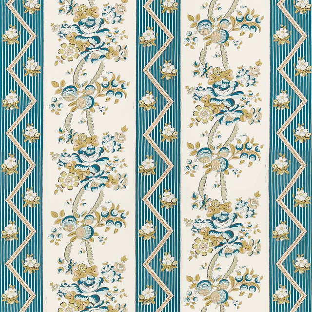 Schumacher Sylvain Floral Stripe Teal Wallpaper