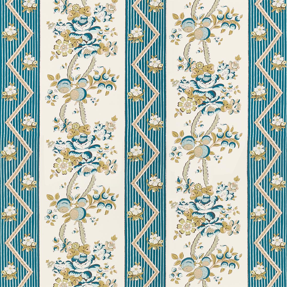 Schumacher Sylvain Floral Stripe Teal Wallpaper
