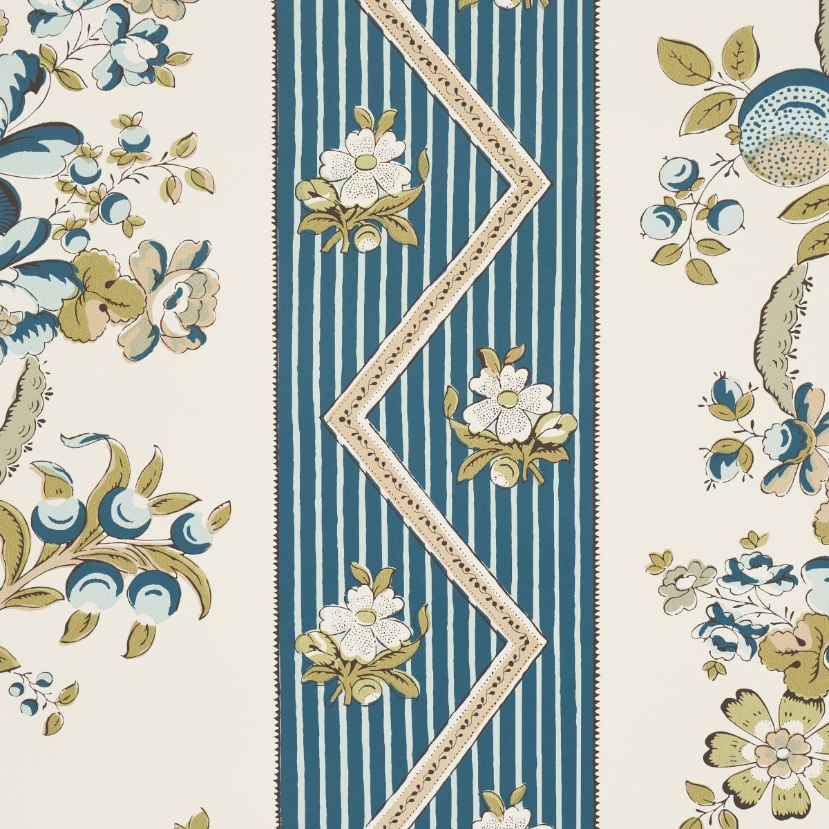 Schumacher Sylvain Floral Stripe Teal Wallpaper