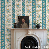 Schumacher Sylvain Floral Stripe Teal Wallpaper