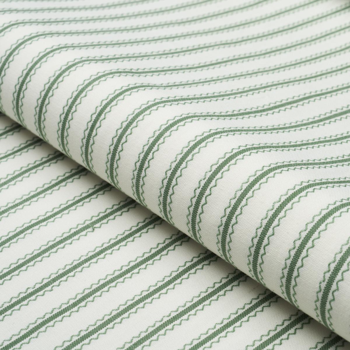 Schumacher Birdie Ticking Stripe Leaf Green Fabric