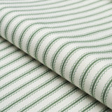 Schumacher Birdie Ticking Stripe Leaf Green Fabric