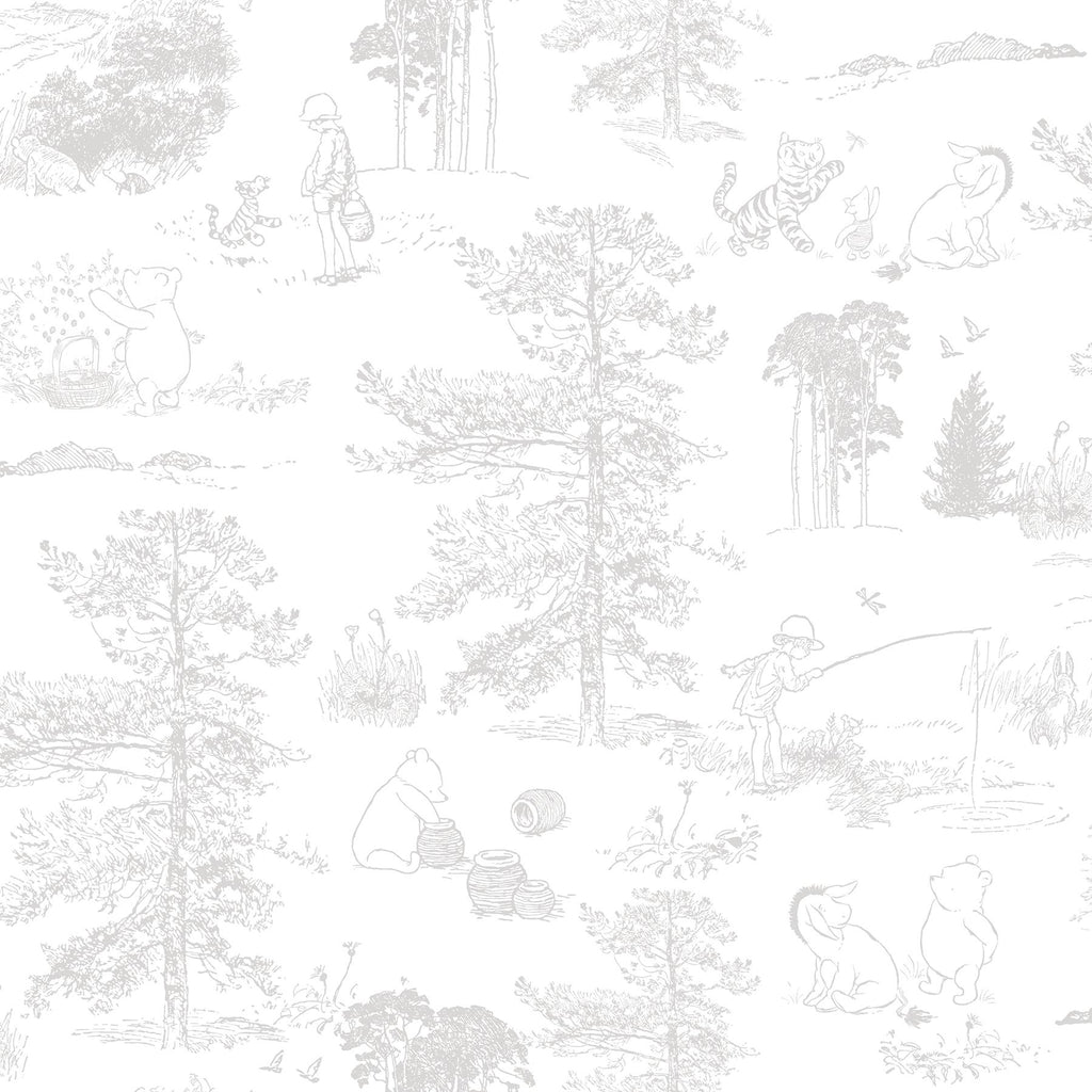 RoomMates Winnie The Pooh Grey Toile Peel & Stick Grey Wallpaper