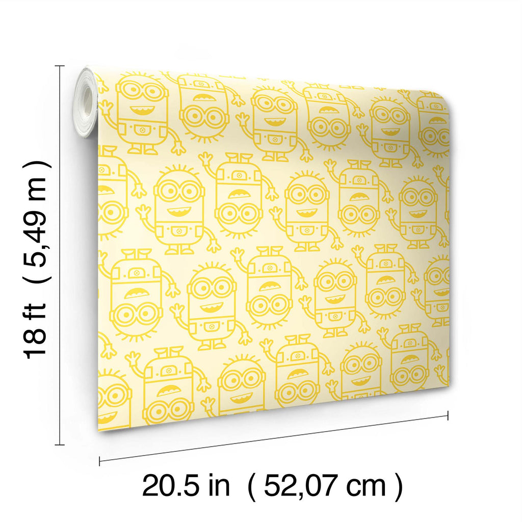 RoomMates Minions Line Art Yellow Peel & Stick Yellow Wallpaper