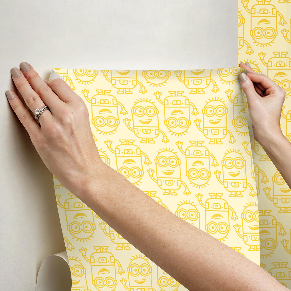 RoomMates Minions Line Art Yellow Peel & Stick Yellow Wallpaper