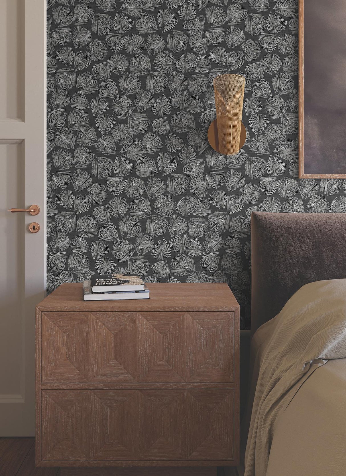 Lemieux et Cie Elora Leaf Black Black Wallpaper