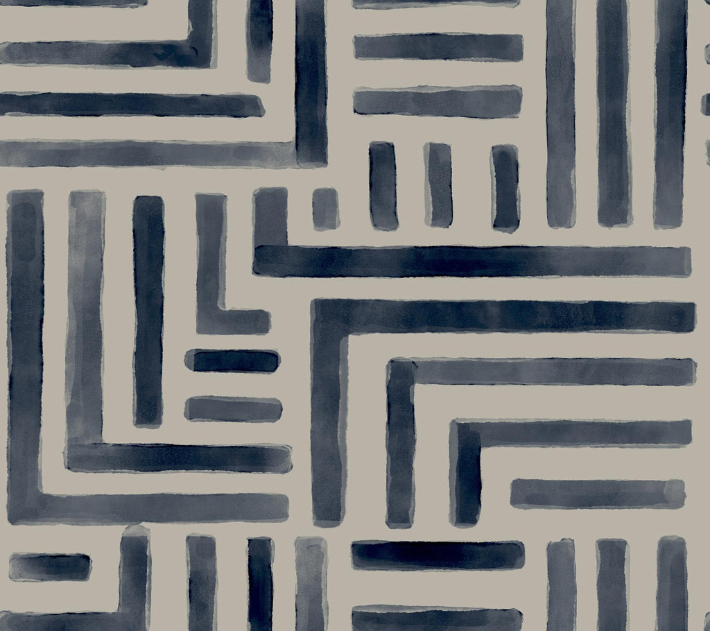 Lemieux et Cie Painterly Labyrinth Navy Blue Wallpaper