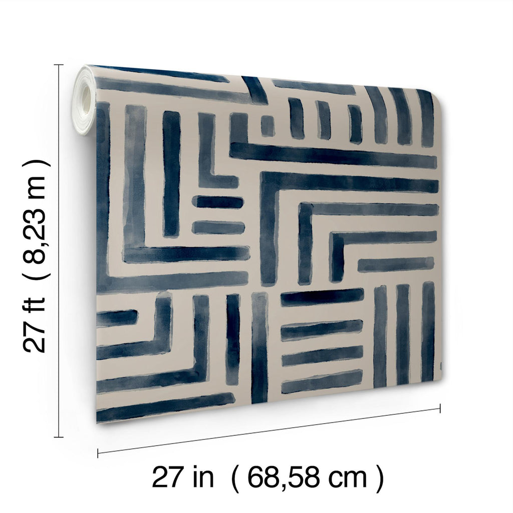 Lemieux et Cie Painterly Labyrinth Navy Blue Wallpaper