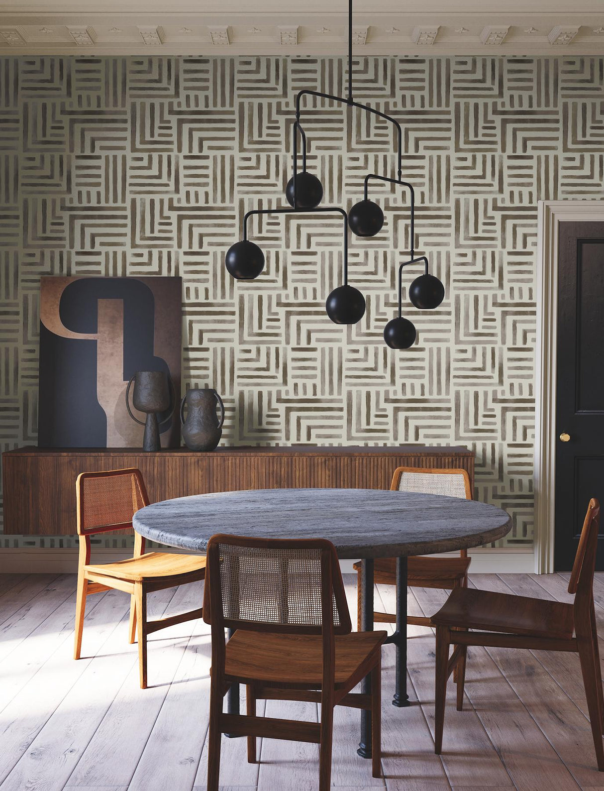 Lemieux et Cie Painterly Labyrinth Warm Neutral Brown Wallpaper