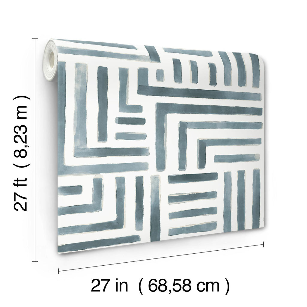 Lemieux et Cie Painterly Labyrinth Aqua Blue Wallpaper