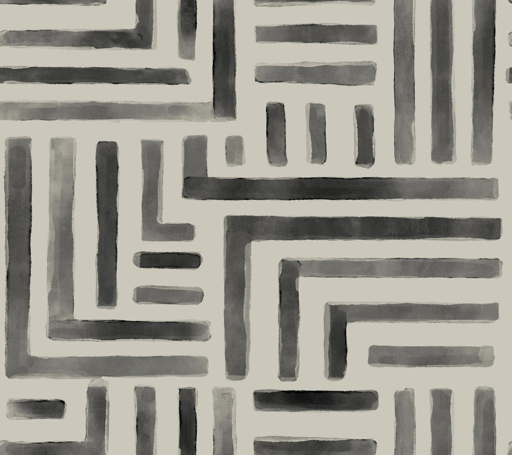 Lemieux et Cie Painterly Labyrinth Charcoal Grey Wallpaper