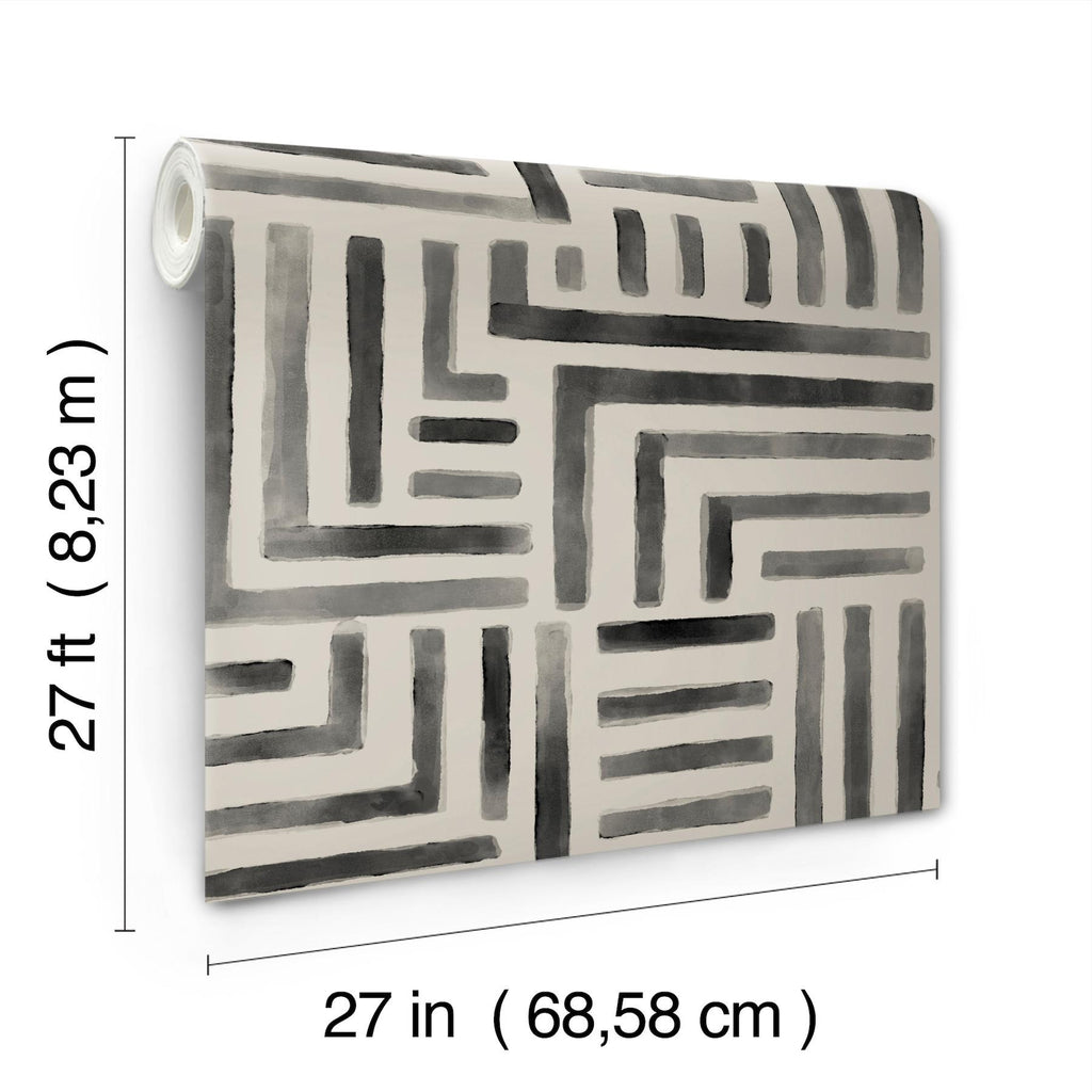 Lemieux et Cie Painterly Labyrinth Charcoal Grey Wallpaper