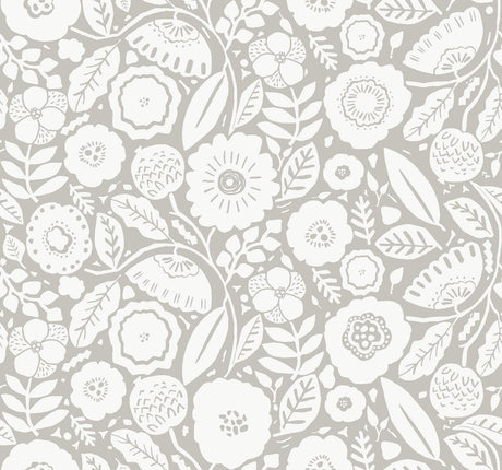 Lemieux et Cie Camille Blossom Grey Grey Wallpaper