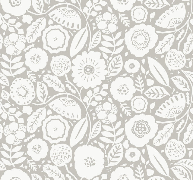 Lemieux et Cie Camille Blossom Grey Grey Wallpaper