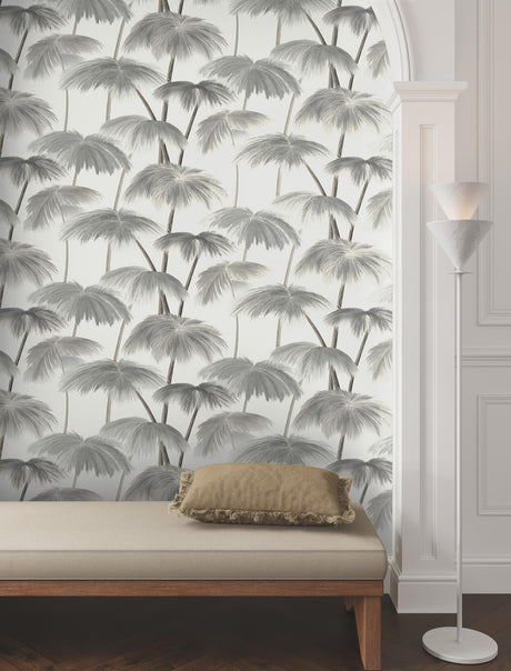 Lemieux et Cie Plein Air Palms Black & White Grey Wallpaper