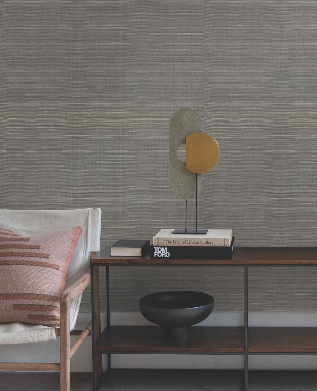 Ronald Redding Abaca Weave Charcoal Grey Wallpaper