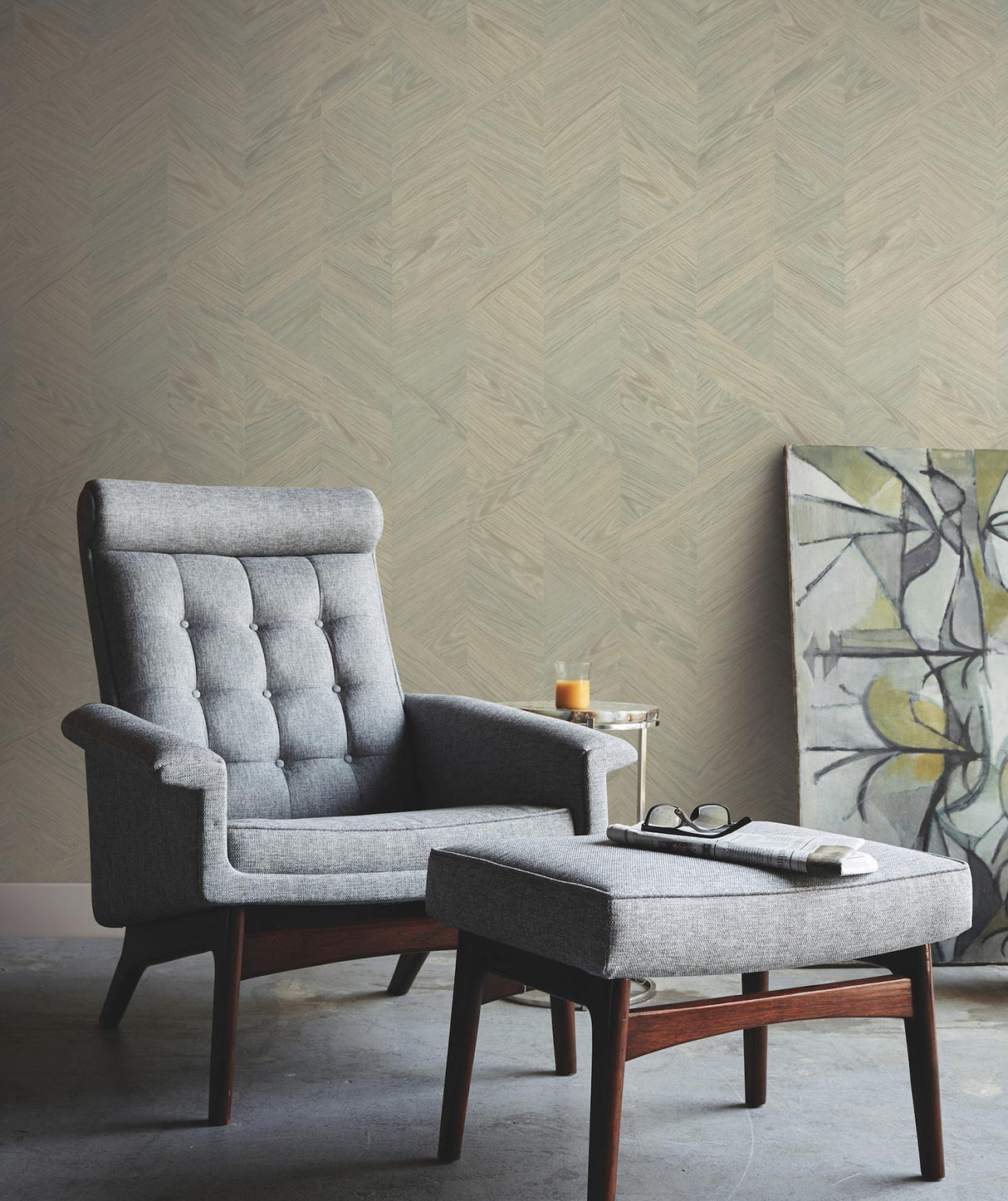 Ronald Redding Interlocking Wood Moss Green Wallpaper
