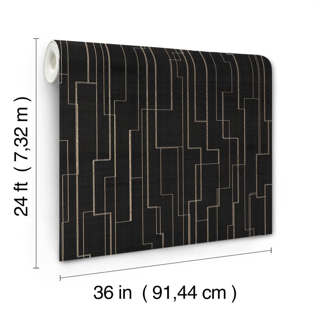 Ronald Redding Inlay Line Black Black Wallpaper