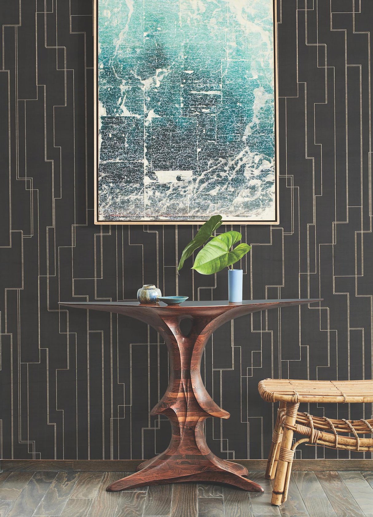 Ronald Redding Inlay Line Black Black Wallpaper