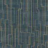 Ronald Redding Inlay Line Peacock Blue Wallpaper