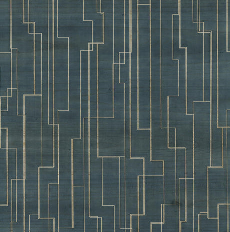 Ronald Redding Inlay Line Peacock Blue Wallpaper