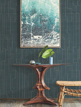 Ronald Redding Inlay Line Peacock Blue Wallpaper