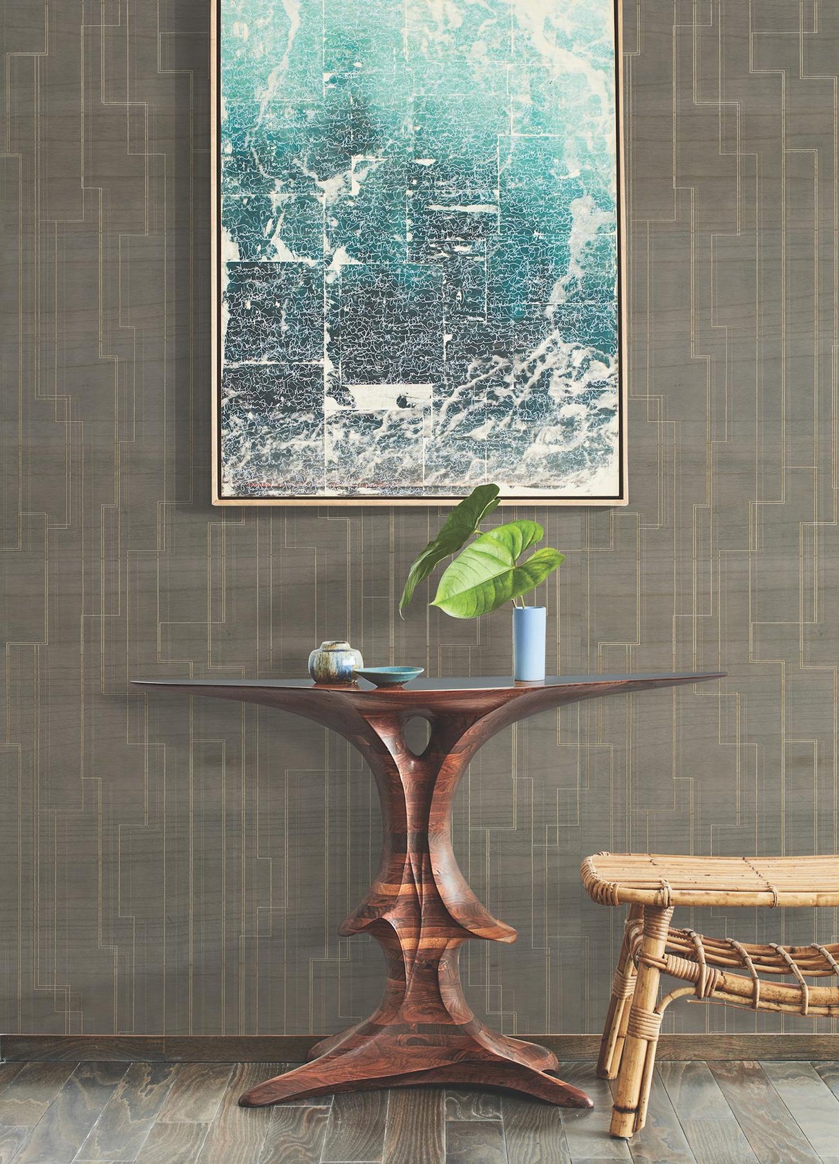 Ronald Redding Inlay Line Mink Brown Wallpaper