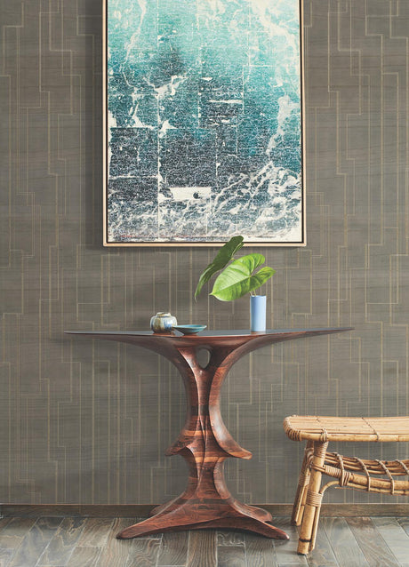Ronald Redding Inlay Line Mink Brown Wallpaper