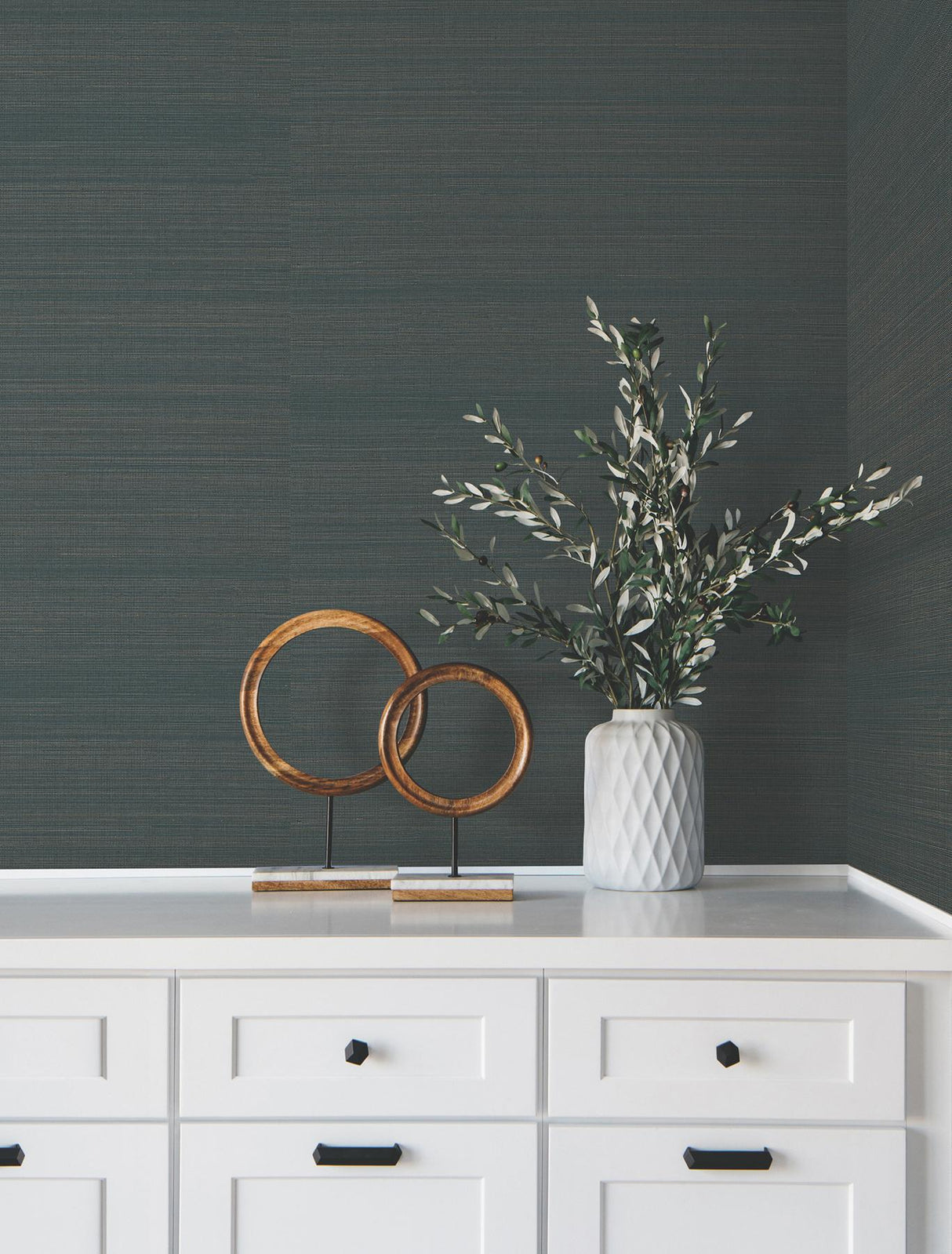 Ronald Redding Modern Abaca Peacock Blue Wallpaper