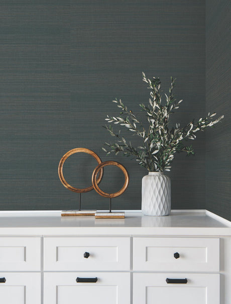 Ronald Redding Modern Abaca Peacock Blue Wallpaper