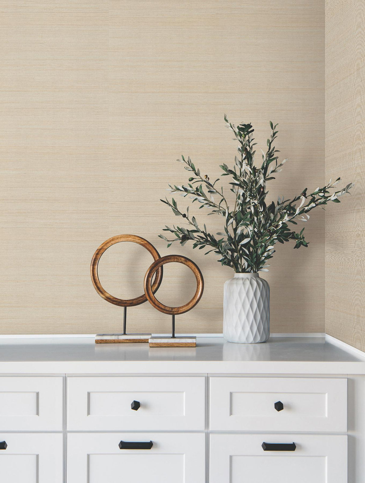 Ronald Redding Modern Abaca Dune Beige Wallpaper