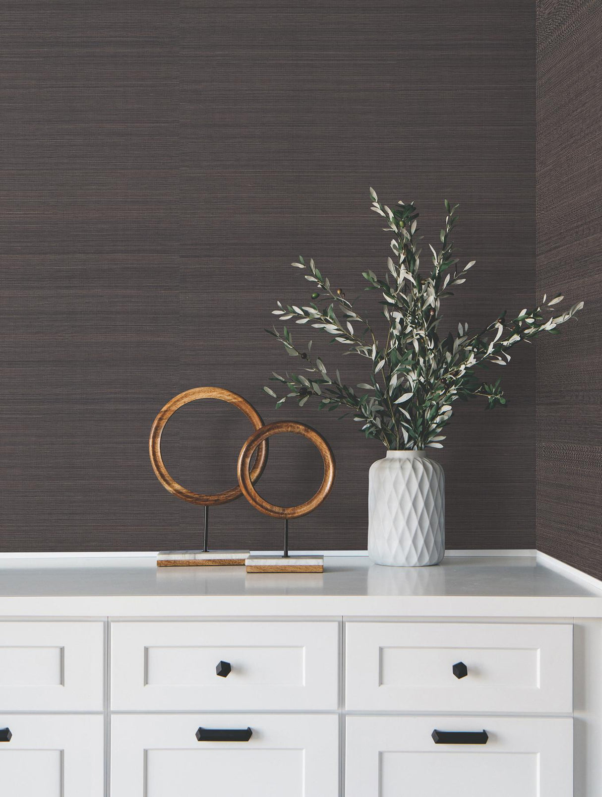 Ronald Redding Modern Abaca Black Black Wallpaper