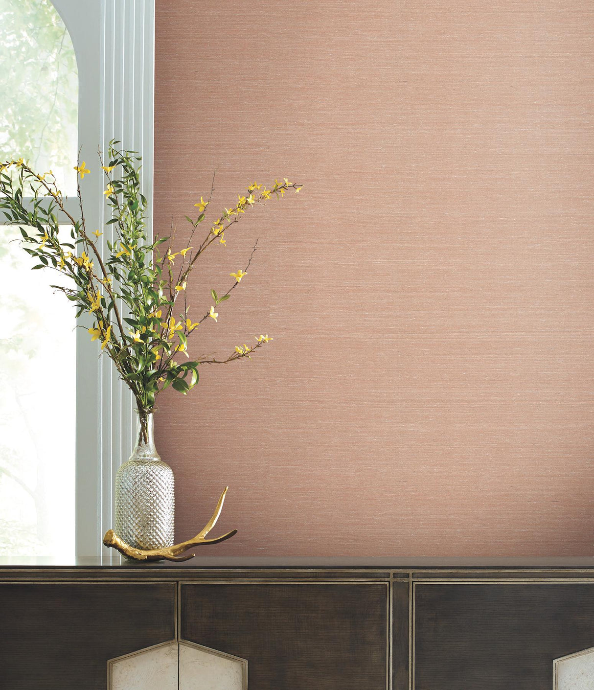 Ronald Redding Delicate Abaca Brick Red Wallpaper
