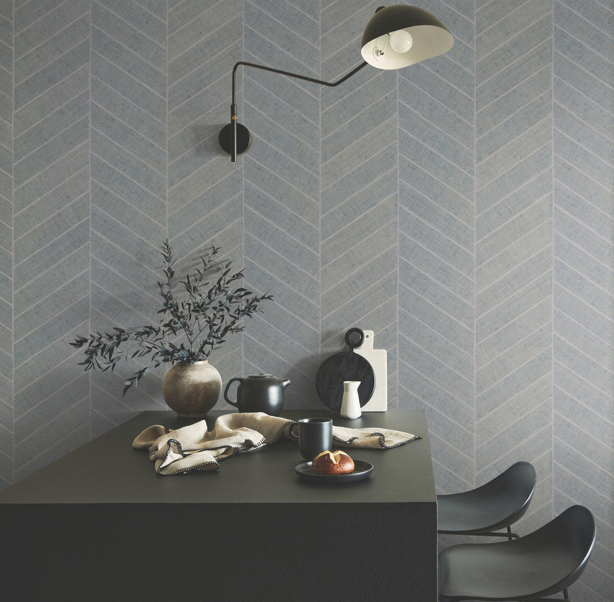 Ronald Redding Atelier Herringbone Lagoon Grey Wallpaper