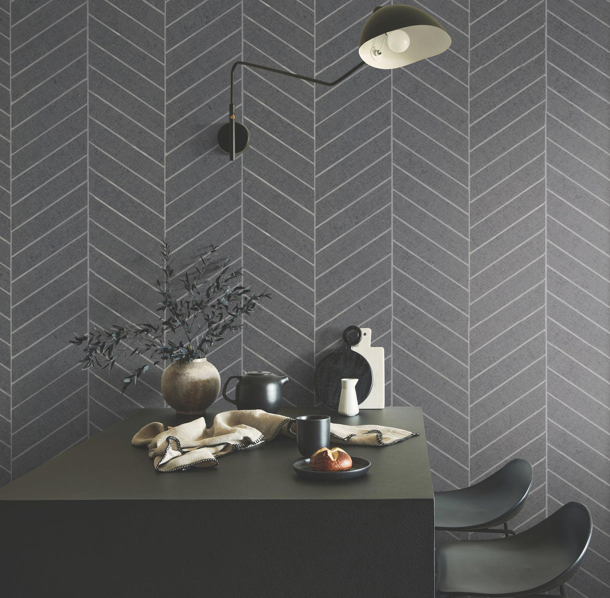 Ronald Redding Atelier Herringbone Steel Blue Blue Wallpaper