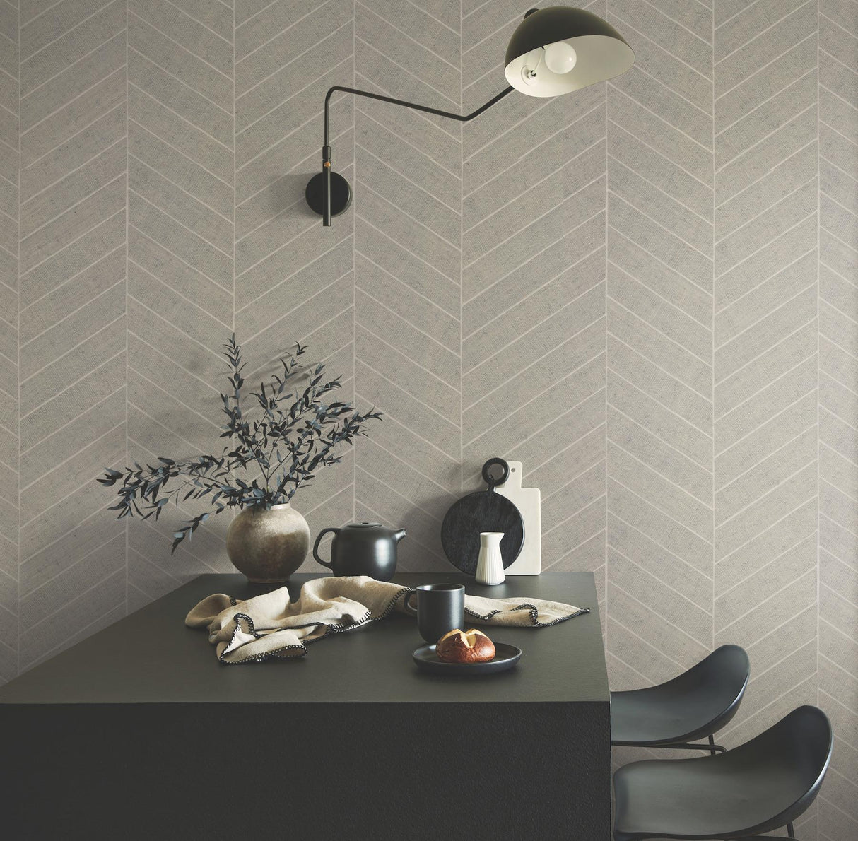 Ronald Redding Atelier Herringbone Linen Brown Wallpaper