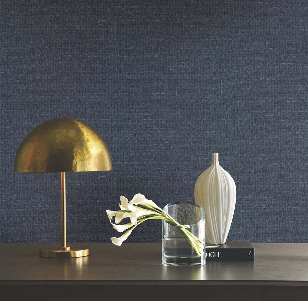 Ronald Redding Tatami Weave Navy Blue Wallpaper