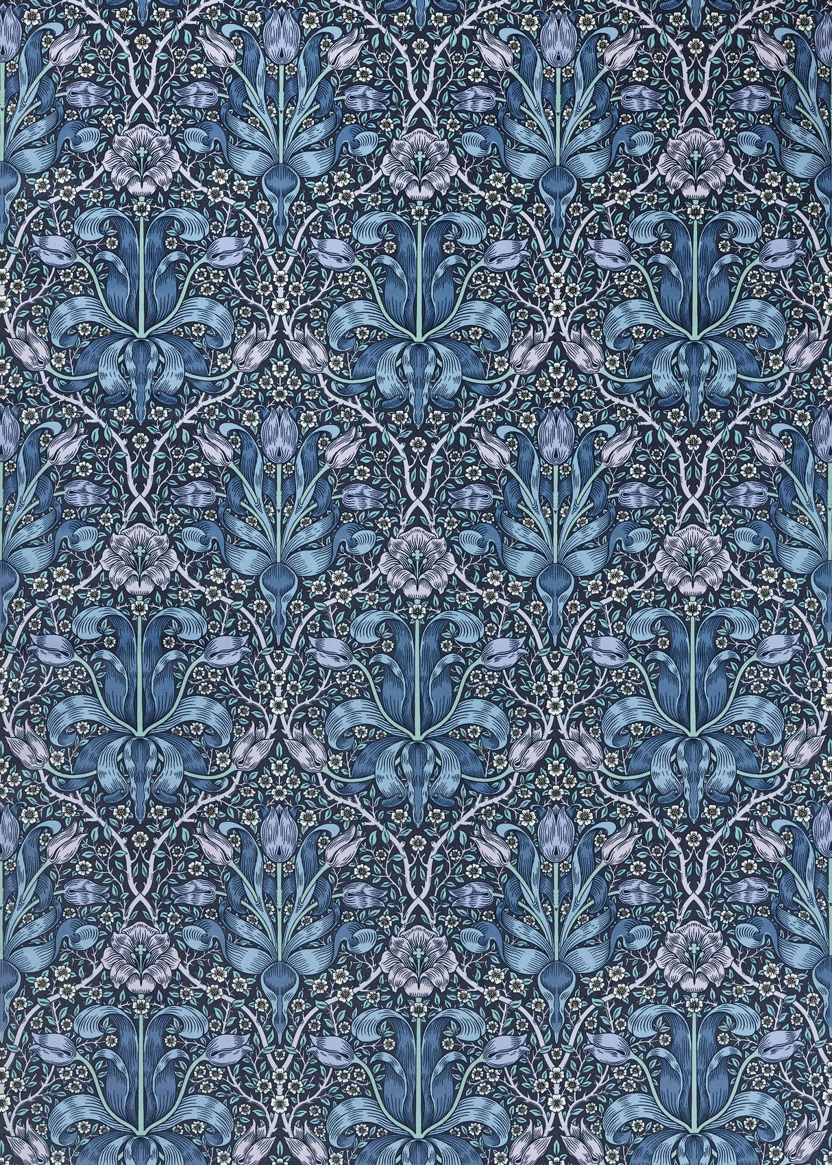 Morris & Co Midnight/Lilac Bedford Park Fabrics Fabric