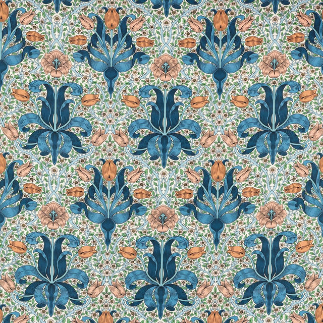 Morris & Co Spring Thicket Paradise Blue/Peach Fabric