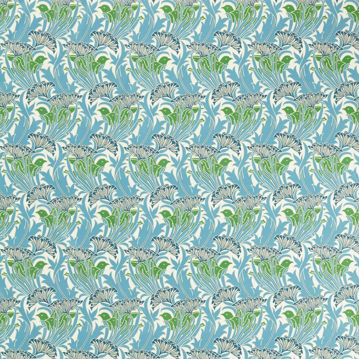 Morris & Co Laceflower Garden Green/Lagoon Fabric